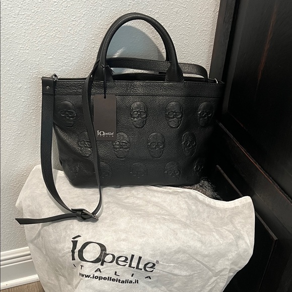 Black Skull Embossed Women's Iopelle Italian Leather Bag